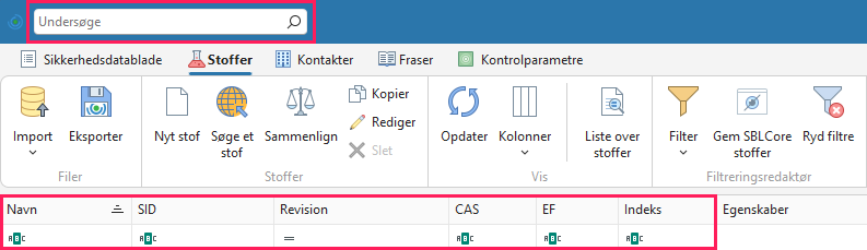 Søgning efter stof