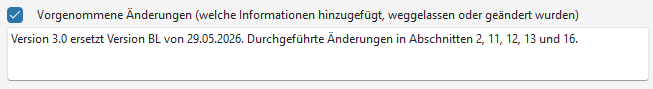 Änderungen in den Abschnitten