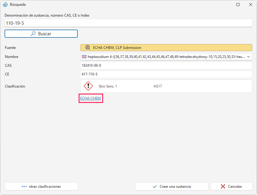 Enlace al sitio web de ECHA CHEM