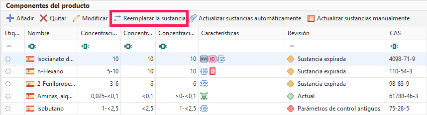 Reemplazar la sustancia