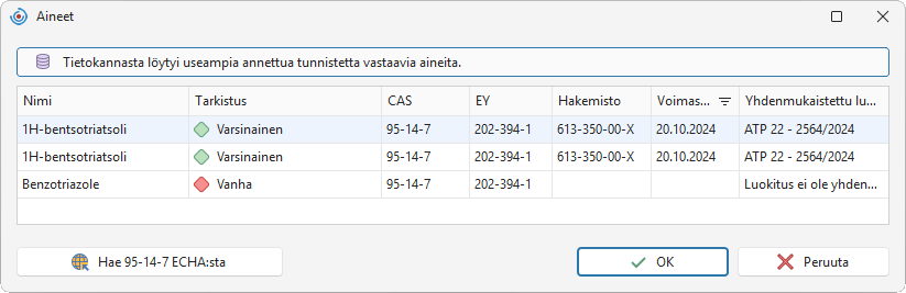 Aineen tarkistus