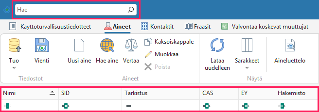 Aineen haku