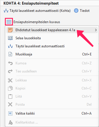 Ehdotetut vakiolausekkeet