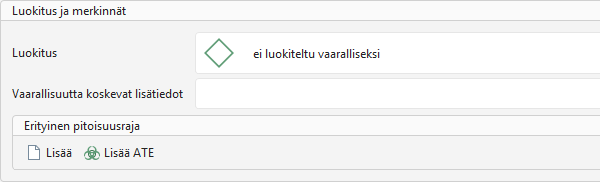 Luokitus ja merkinnät