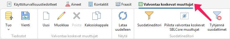 Valvontaa koskevat muuttujat