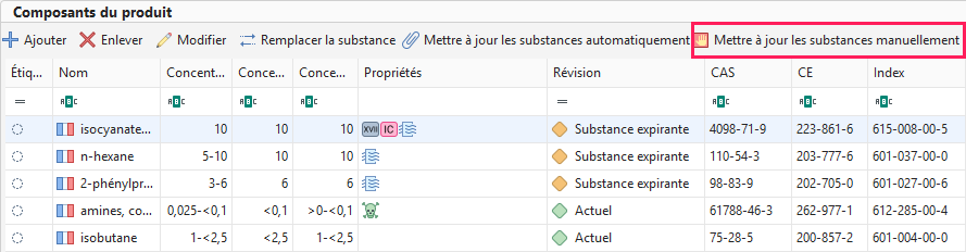Mettre à jour les substances manuellement
