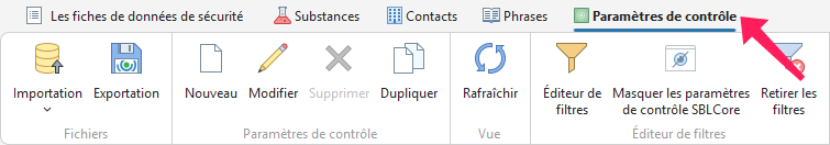 Paramètres de contrôle