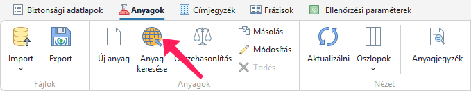 Anyag keresése az ECHA-n