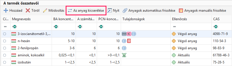 Az anyag kicserélése