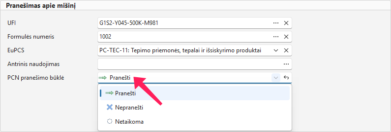 Pranešimo būklė