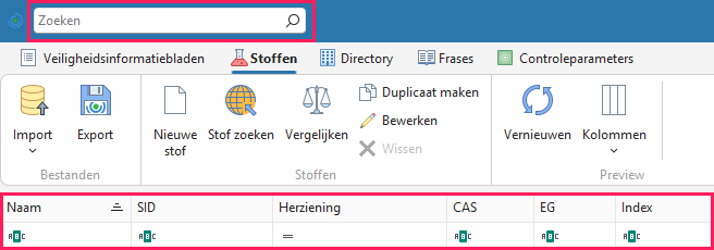 Zoeken naar een stof