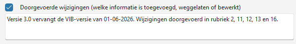 Wijzigingen in rubrieken