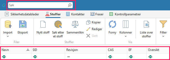 Søk etter stoff