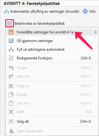 Foreslåtte standardtekster