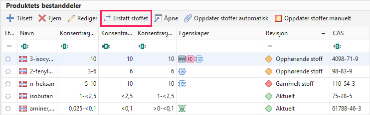 Erstatt stoffet