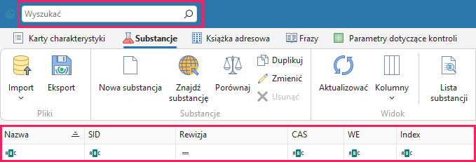 Wyszukiwanie substancji