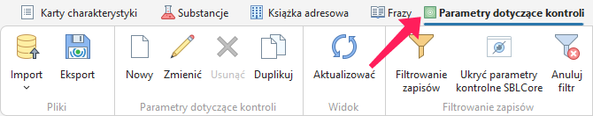 Parametry dotyczące kontroli