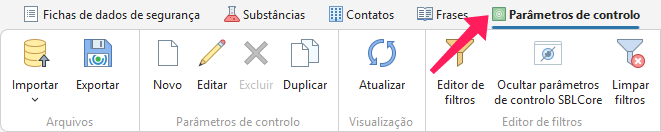 Parâmetros de controlo