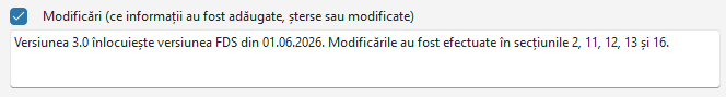 Modificări în secțiuni