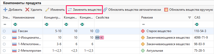 Заменить вещество