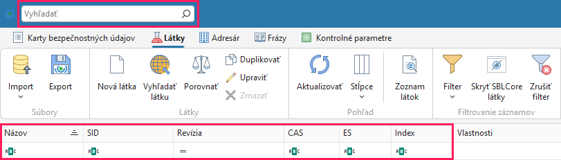 Vyhľadanie látky