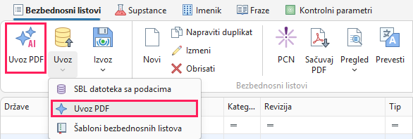 Dugme AI uvoz