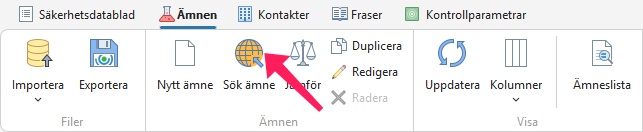 Sökning efter ett ämne på ECHA