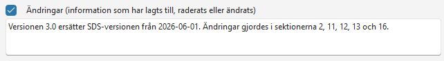 Ändringar i avsnitt